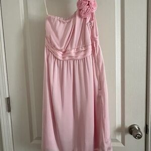 Pink Formal Dress by Tevolio Off Shoulder with Fabric Rosettes Stretch Satin